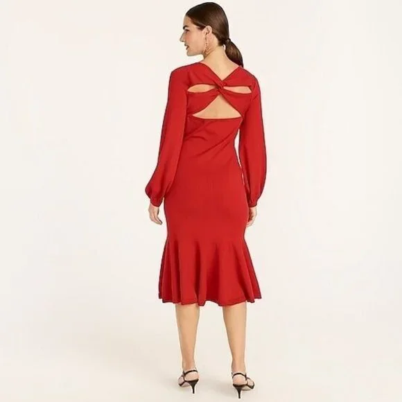 J. Crew | Dresses | J Crew Sweater Dress Red Twist Back Merino Wool Aline  Flare Midi Nwt Size S | Poshmark